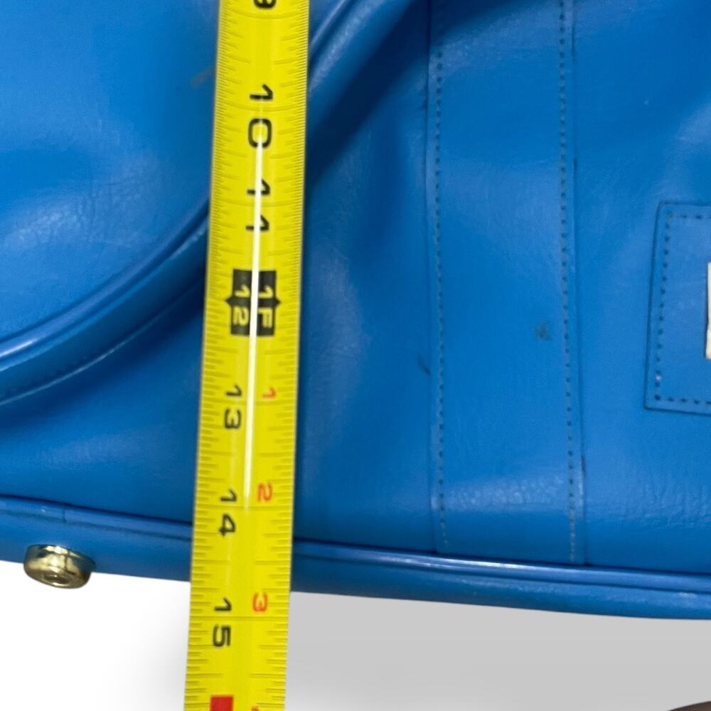 Rare Vintage 1970s Adidas Electric Blue Leather Tennis Bag Trefoil Era Duffel - Picture 7 of 9